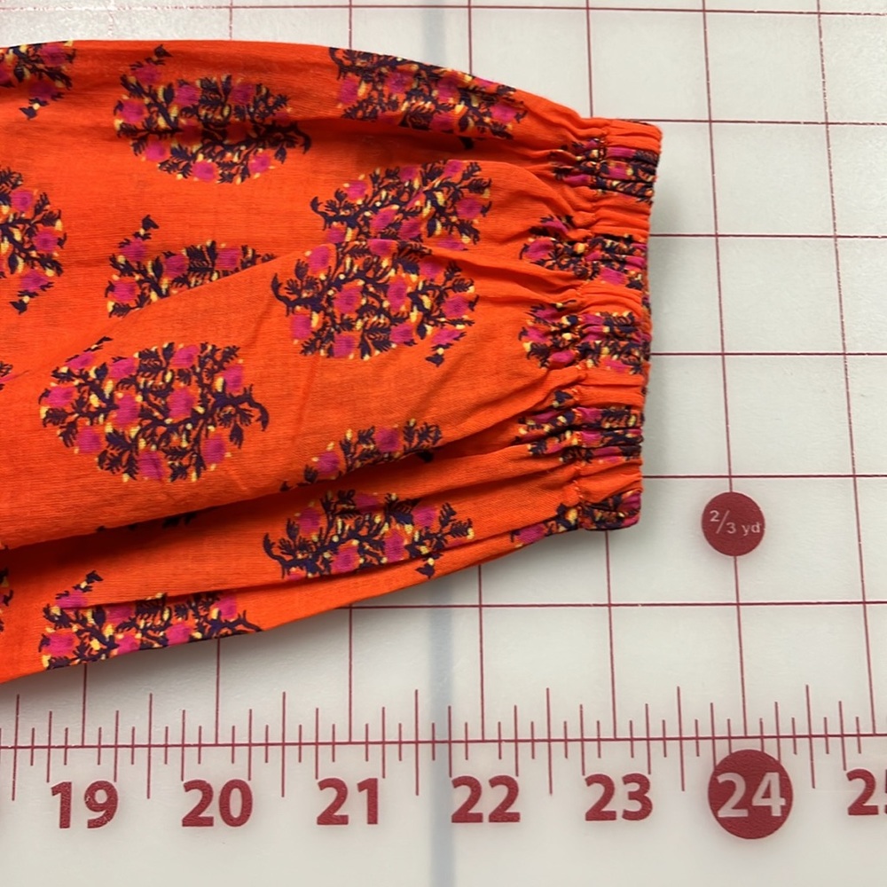 TORY BURCH "Evelina" 100% Cotton Floral Peasant Long SLV Boho/Office Tunic Top 2 - Picture 11 of 16